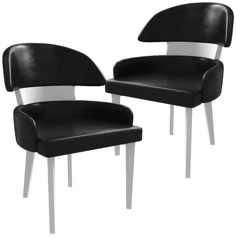 LeisureMod Ethos Modern Dining Chairs Set of 2 Leather Seats with Curved Back and Black Iron Legs, Seating for Kitchen, Dining Room, Cafe