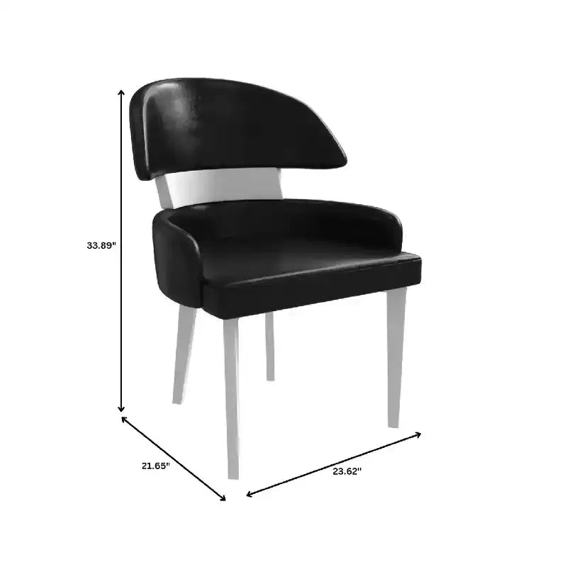 LeisureMod Ethos Modern Dining Chairs Set of 2 Leather Seats with Curved Back and Black Iron Legs, Seating for Kitchen, Dining Room, Cafe