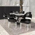 LeisureMod Ethos Modern Dining Chairs Set of 2 Leather Seats with Curved Back and Black Iron Legs, Seating for Kitchen, Dining Room, Cafe