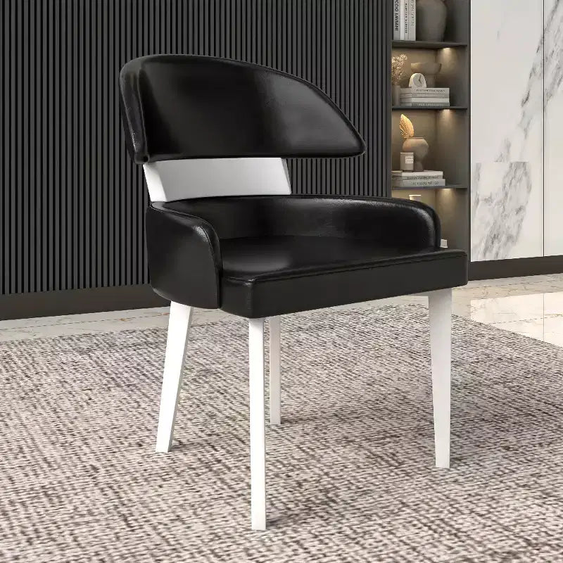 LeisureMod Ethos Modern Dining Chairs Set of 2 Leather Seats with Curved Back and Black Iron Legs, Seating for Kitchen, Dining Room, Cafe
