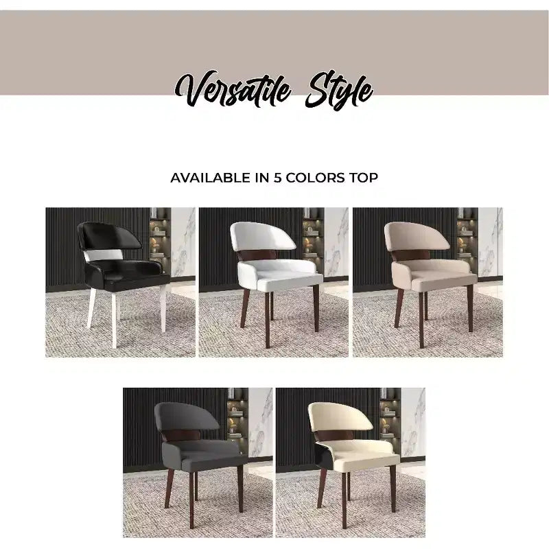 LeisureMod Ethos Modern Dining Chairs Set of 2 Leather Seats with Curved Back and Black Iron Legs, Seating for Kitchen, Dining Room, Cafe