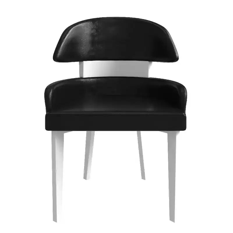 LeisureMod Ethos Modern Dining Chairs Set of 2 Leather Seats with Curved Back and Black Iron Legs, Seating for Kitchen, Dining Room, Cafe