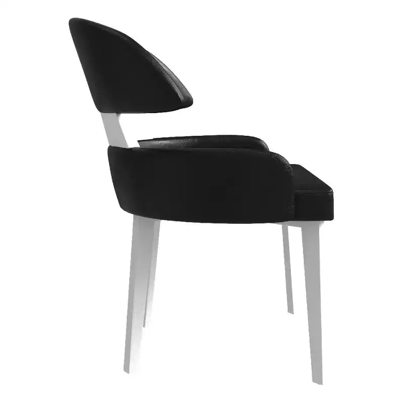 LeisureMod Ethos Modern Dining Chairs Set of 2 Leather Seats with Curved Back and Black Iron Legs, Seating for Kitchen, Dining Room, Cafe