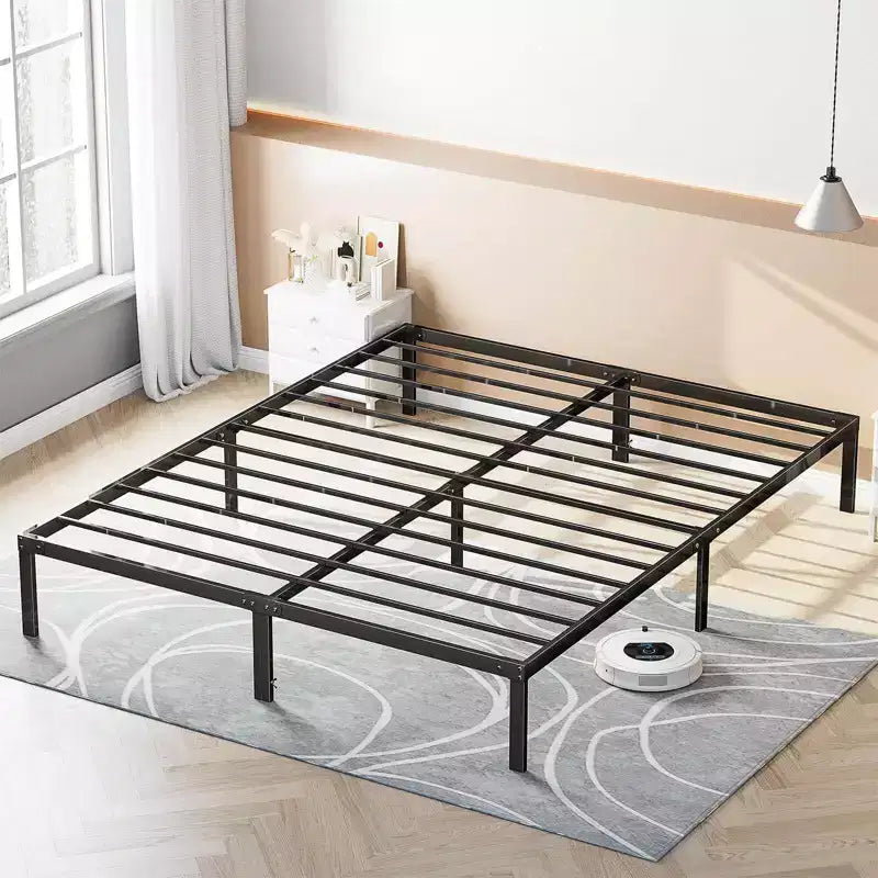 Alvantor Heavy Duty Metal Bed Frame with Steel Slat Support No Box Spring Needed, 12 Underbed Storage, Quick Assembly, 300 lb Capacity (Queen)