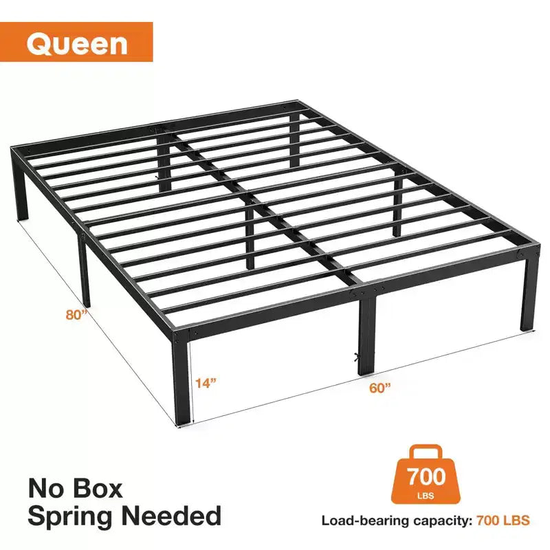 Alvantor Heavy Duty Metal Bed Frame with Steel Slat Support No Box Spring Needed, 12 Underbed Storage, Quick Assembly, 300 lb Capacity (Queen)