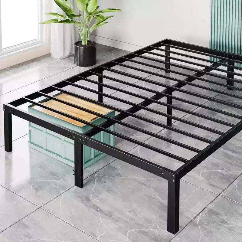 Alvantor Heavy Duty Metal Bed Frame with Steel Slat Support No Box Spring Needed, 12 Underbed Storage, Quick Assembly, 300 lb Capacity (Queen)