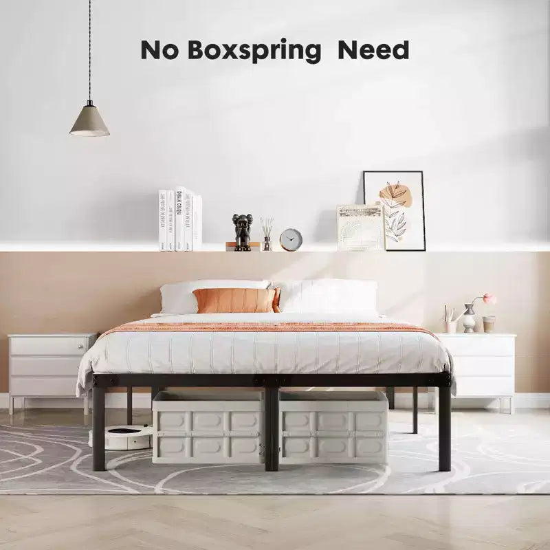 Alvantor Heavy Duty Metal Bed Frame with Steel Slat Support No Box Spring Needed, 12 Underbed Storage, Quick Assembly, 300 lb Capacity (Queen)