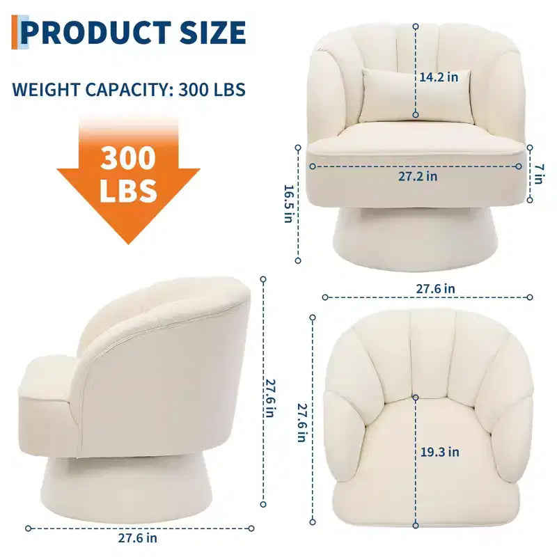 Modern Swivel Barrel Accent Chair with Striped Backrest and Plush Cushion - Upholstered Round Lounge Chair