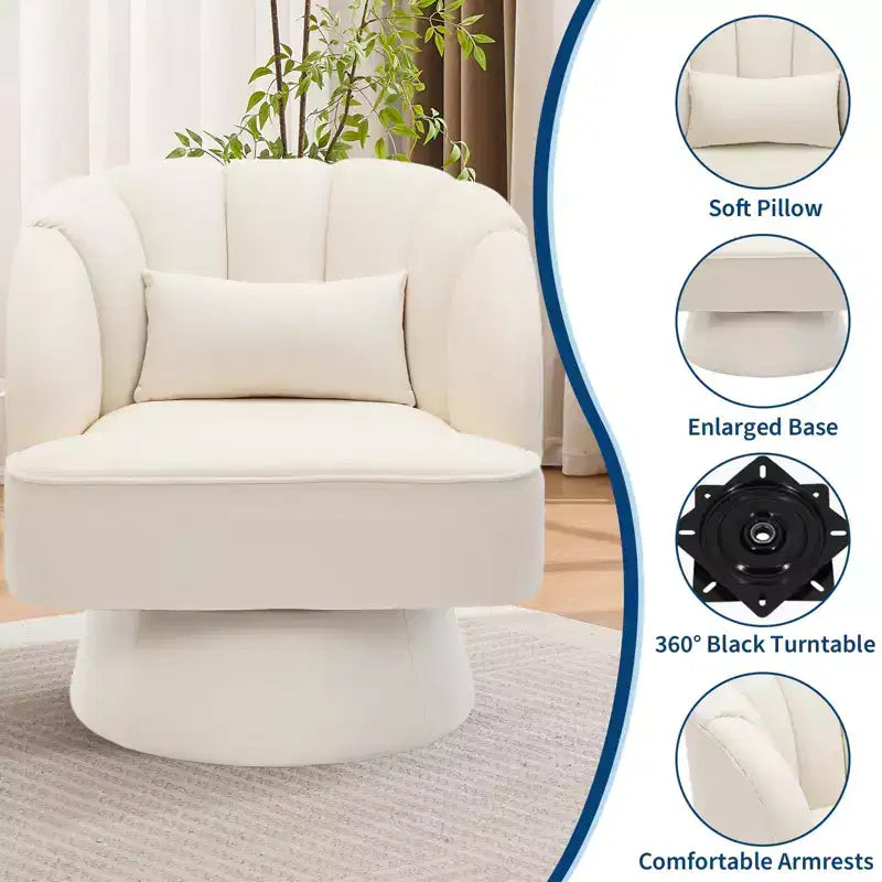 Modern Swivel Barrel Accent Chair with Striped Backrest and Plush Cushion - Upholstered Round Lounge Chair