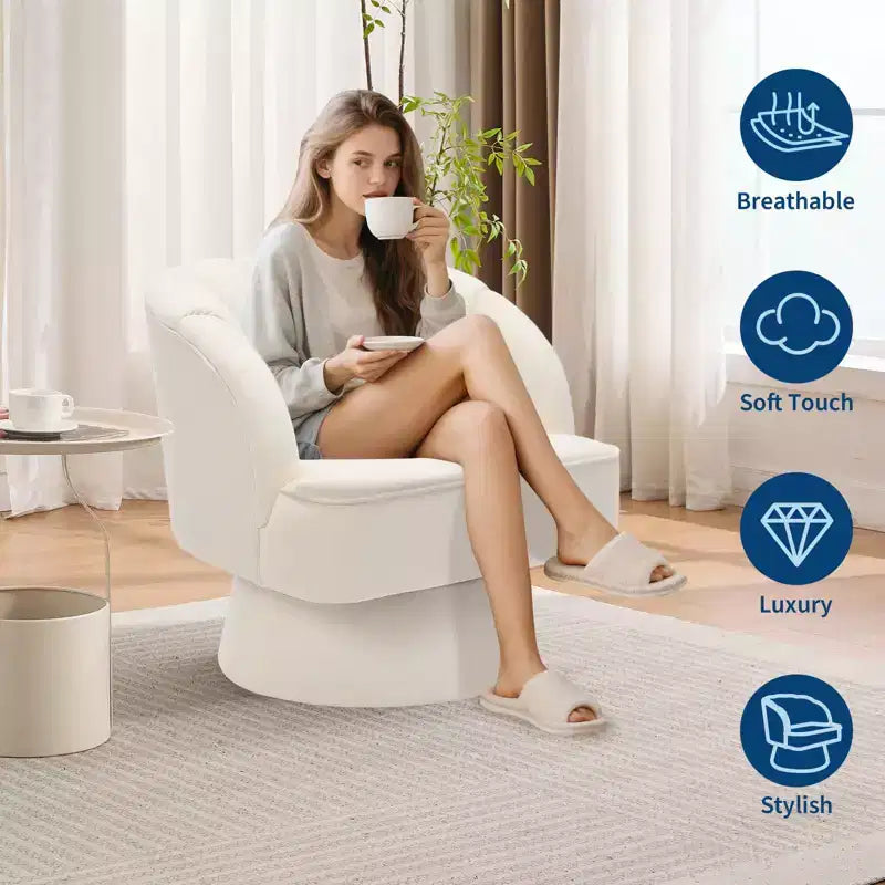 Modern Swivel Barrel Accent Chair with Striped Backrest and Plush Cushion - Upholstered Round Lounge Chair