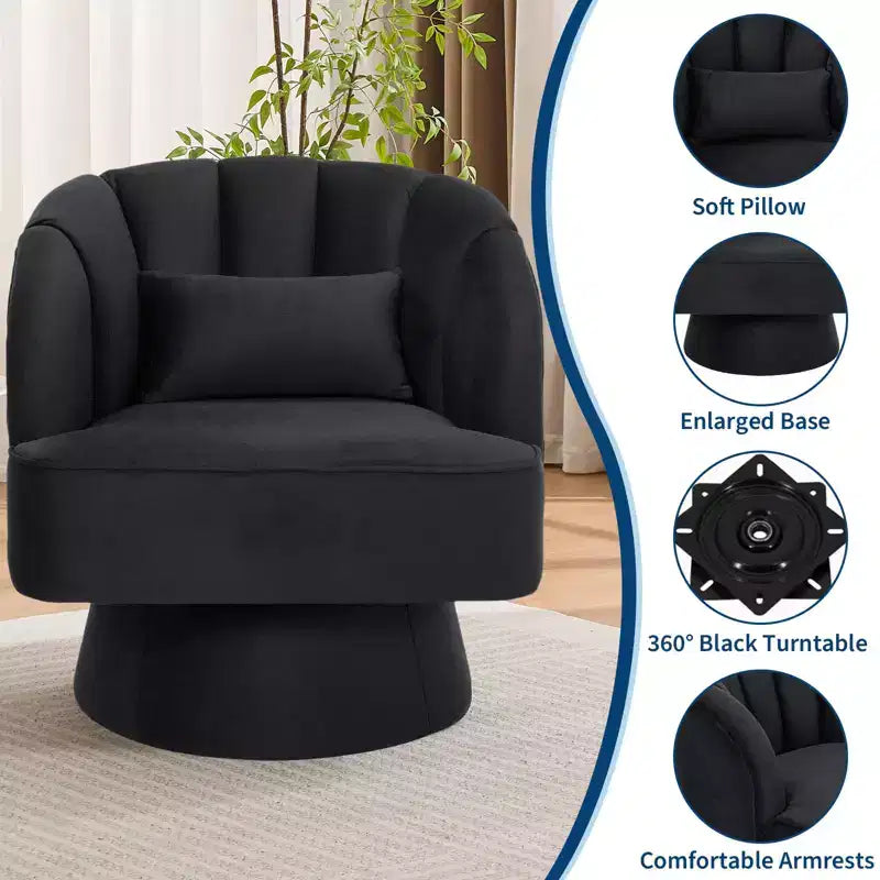 Modern Swivel Barrel Accent Chair with Striped Backrest and Plush Cushion - Upholstered Round Lounge Chair