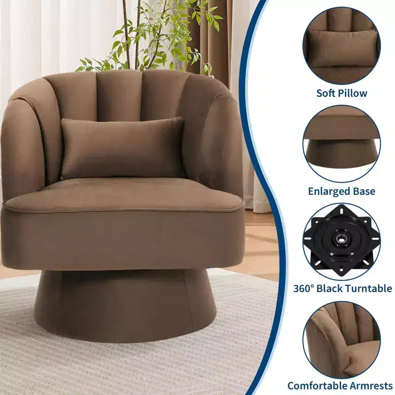 Modern Swivel Barrel Accent Chair with Striped Backrest and Plush Cushion - Upholstered Round Lounge Chair