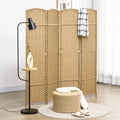 MAYEERTY 4 Panel Folding Privacy Screen 5.6'Tall Freestanding Wall Partition for Home Office Natural Wood