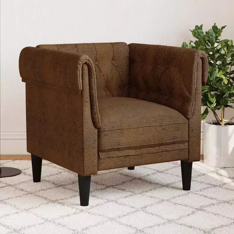 vidaXL Chesterfield Sofa Chair Upholstered Settee Living Room Furniture Fabric - Brown Sofa