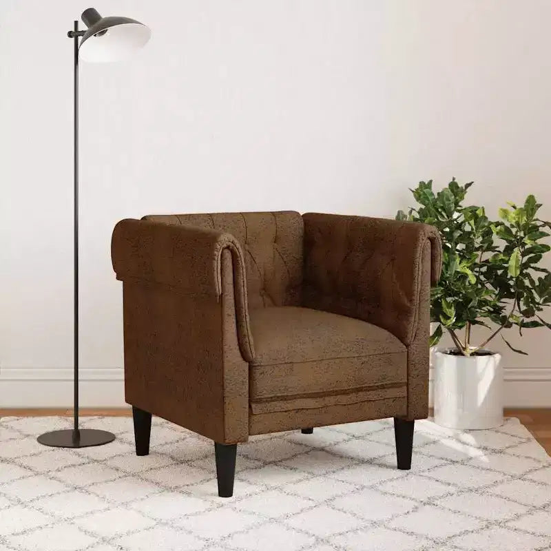 vidaXL Chesterfield Sofa Chair Upholstered Settee Living Room Furniture Fabric - Brown Sofa