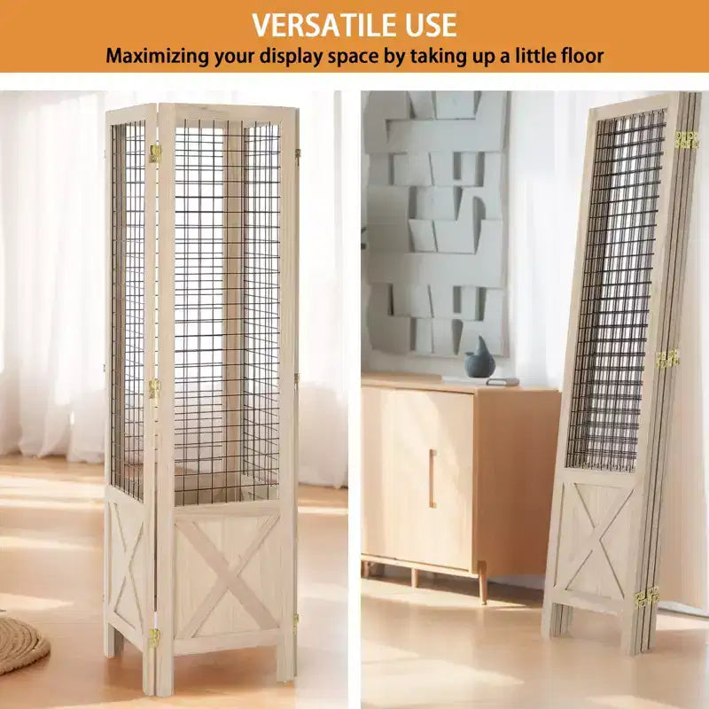 VINGLI 5.5ft Room Divider Gridwall, 4 Panel Folding Display Organizer with Base Feet, Wooden Frame Wire Grid Screens for Craft Shows Events Retail
