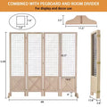 VINGLI 5.5ft Room Divider Gridwall, 4 Panel Folding Display Organizer with Base Feet, Wooden Frame Wire Grid Screens for Craft Shows Events Retail