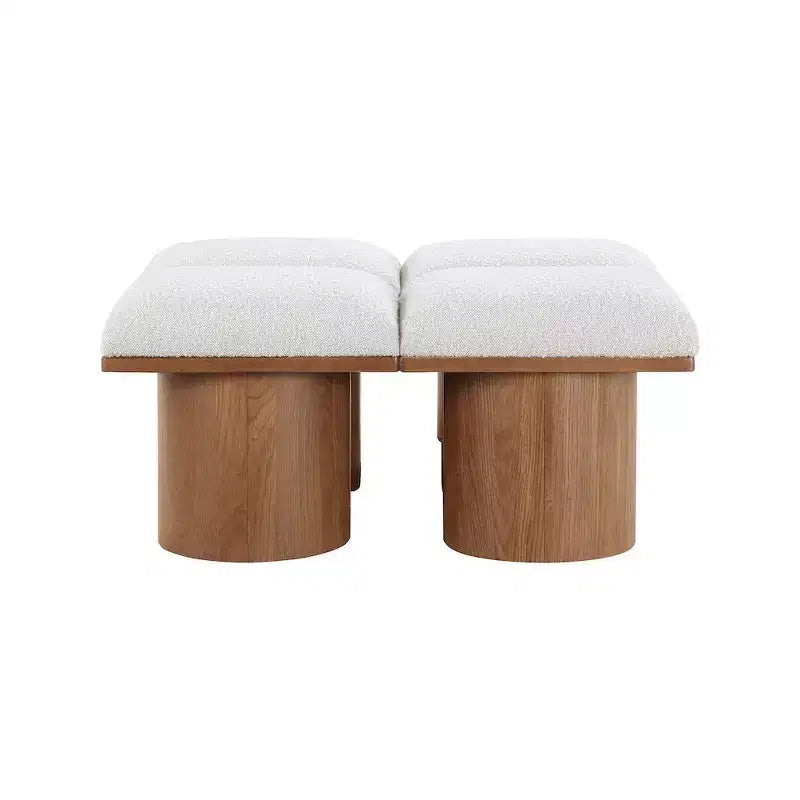 Meridian Furniture,Pavilion Cream Boucle Fabric Bench