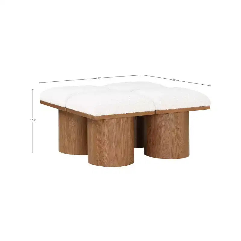 Meridian Furniture,Pavilion Cream Boucle Fabric Bench
