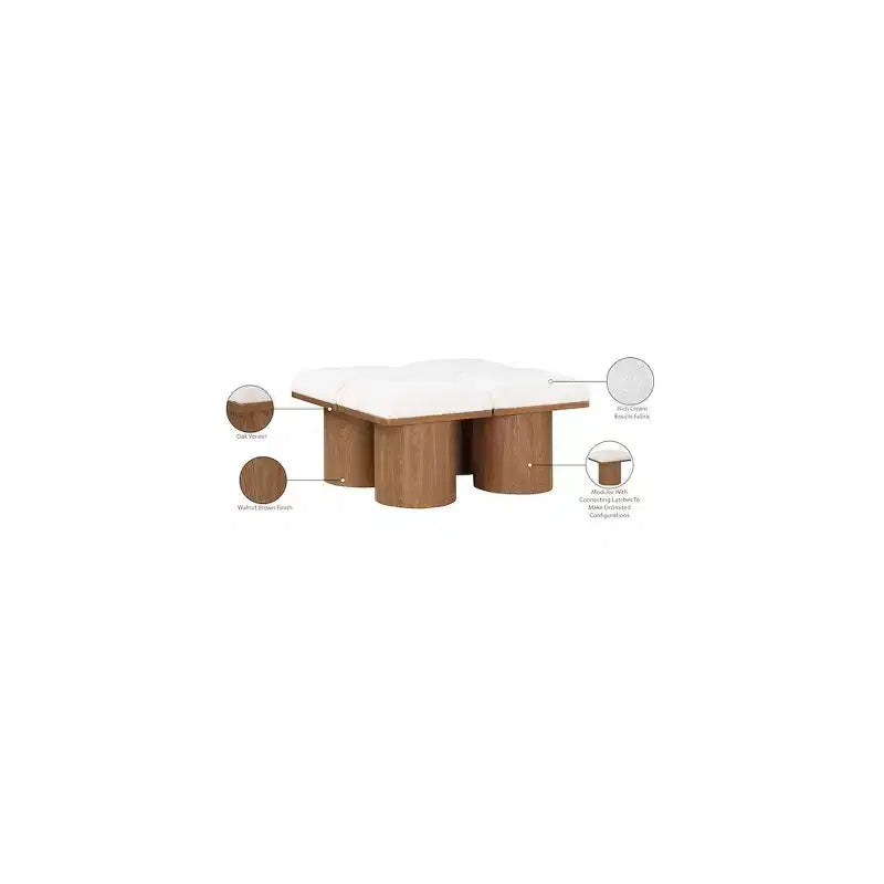Meridian Furniture,Pavilion Cream Boucle Fabric Bench