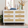 VEVOR 6 Drawer Rattan Dresser, Boho Dresser, Rattan Chest of Drawers with Spacious Storage, Natural Rattan Dresser, White