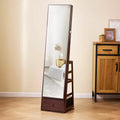 VEVOR Mirror Jewelry Cabinet, 360 Swivel Standing Mirror with Storage, Lockable Jewelry Mirror Organizer with Full Length Mirror, Brown