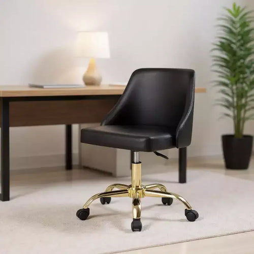HomeRoots Black and Gold Faux Leather Adjustable Height Swivel Rolling Office Chair