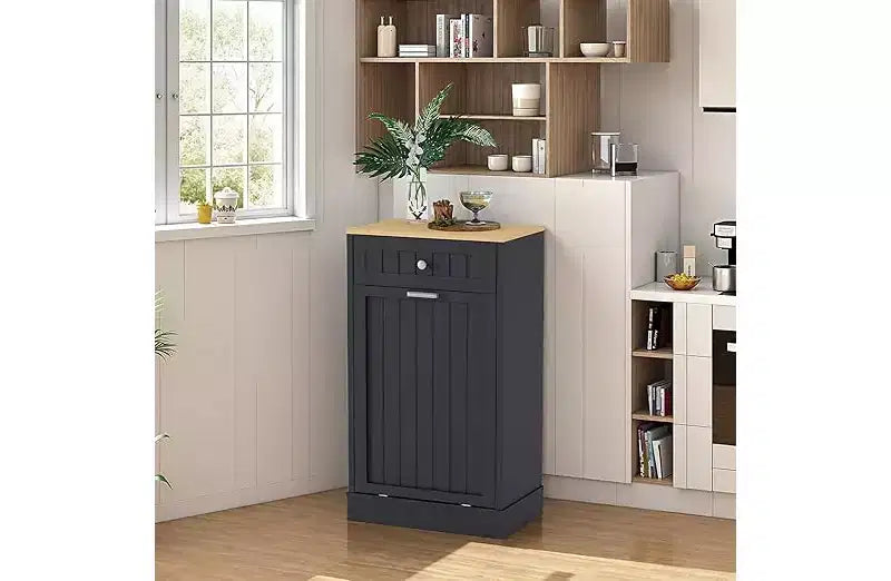 COZONY Wood Trash & Recycling Cabinet with Hideaway Drawer Pet-Proof Freestanding Kitchen Bin Holder, Space-Saving Design