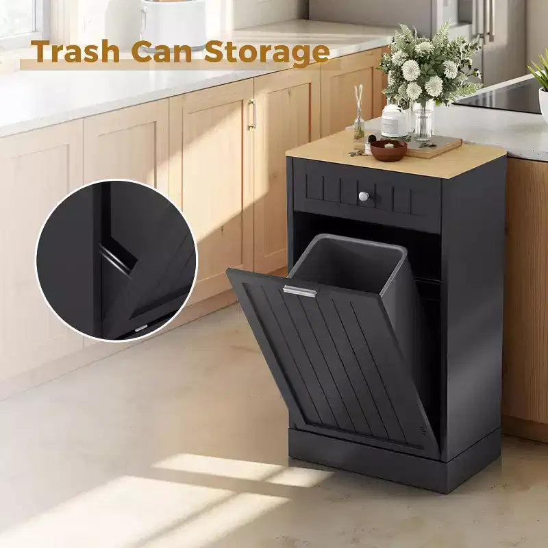 COZONY Wood Trash & Recycling Cabinet with Hideaway Drawer Pet-Proof Freestanding Kitchen Bin Holder, Space-Saving Design