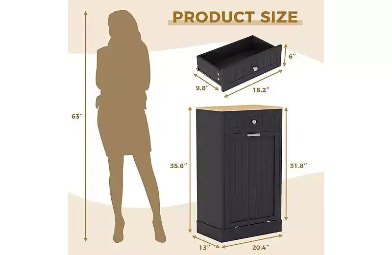 COZONY Wood Trash & Recycling Cabinet with Hideaway Drawer Pet-Proof Freestanding Kitchen Bin Holder, Space-Saving Design