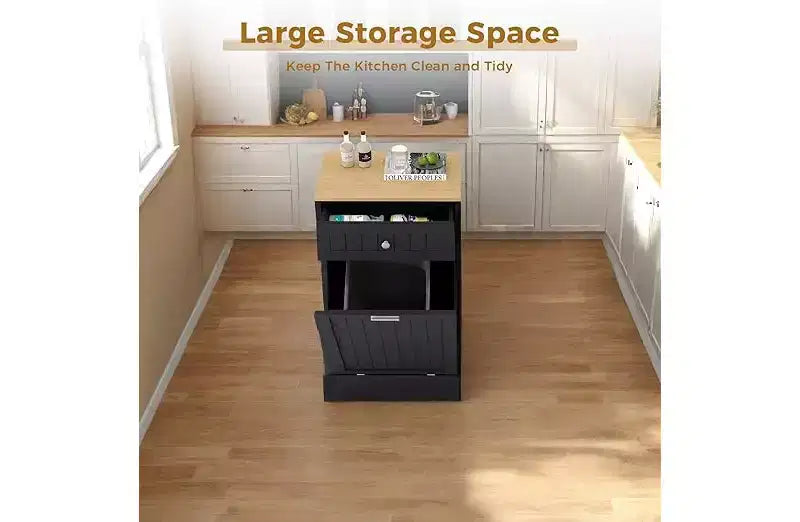 COZONY Wood Trash & Recycling Cabinet with Hideaway Drawer Pet-Proof Freestanding Kitchen Bin Holder, Space-Saving Design