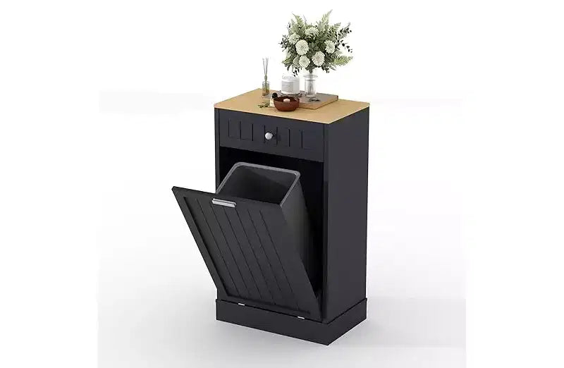 COZONY Wood Trash & Recycling Cabinet with Hideaway Drawer Pet-Proof Freestanding Kitchen Bin Holder, Space-Saving Design