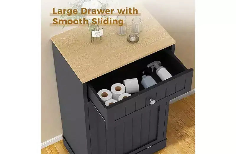 COZONY Wood Trash & Recycling Cabinet with Hideaway Drawer Pet-Proof Freestanding Kitchen Bin Holder, Space-Saving Design