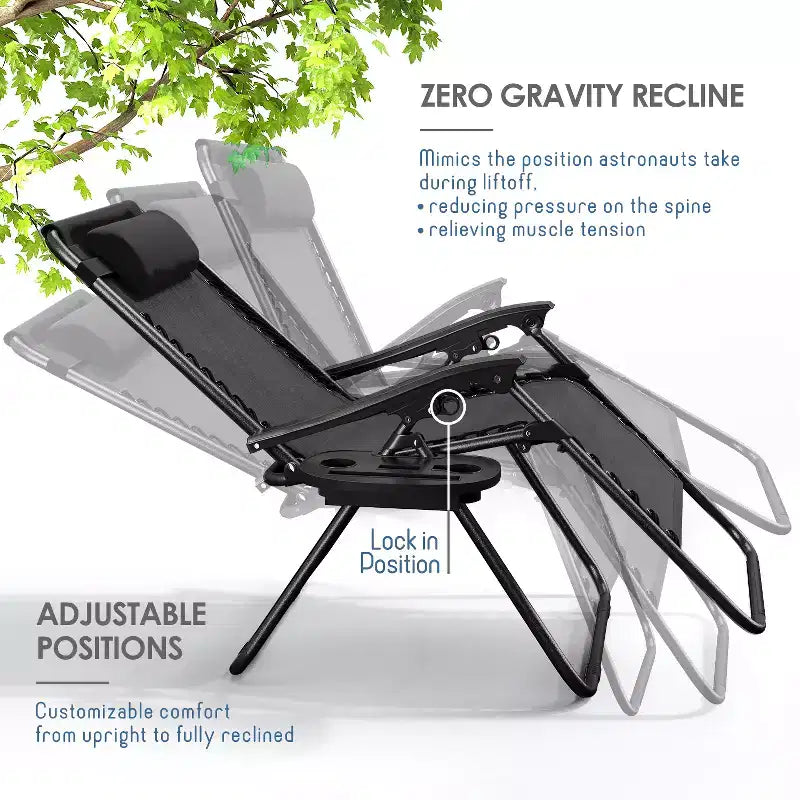 Nestl Zero Gravity Chairs, Reclining Camping Chair, Folding Outdoor Chair with Pillow & Cup Holder Tray