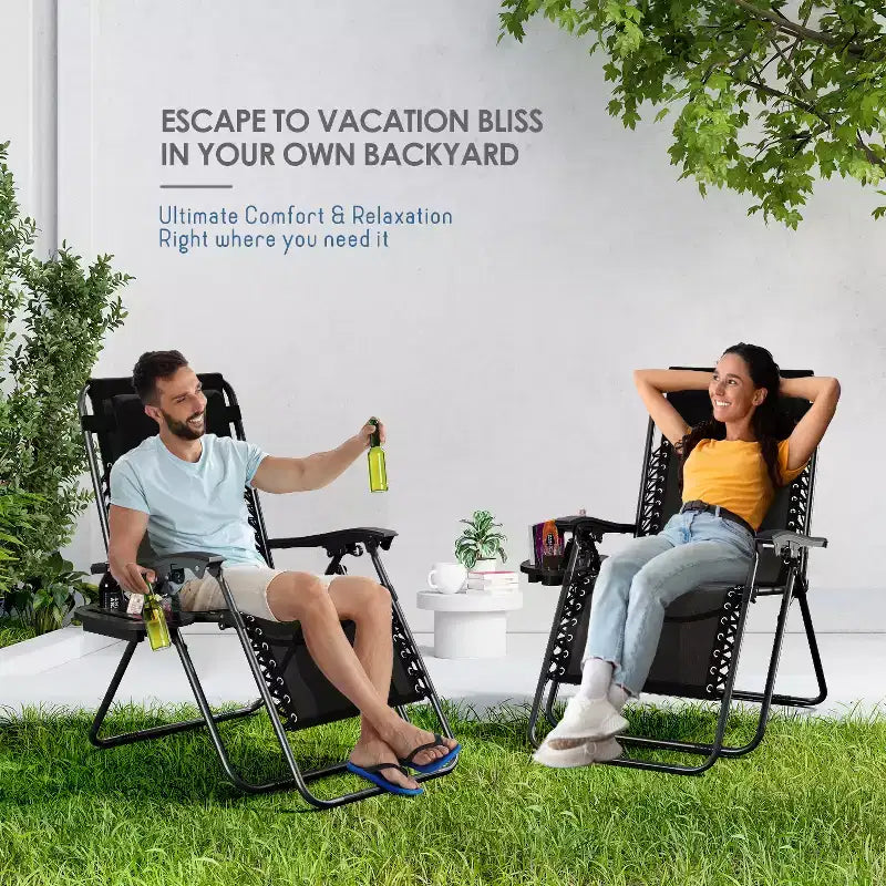 Nestl Zero Gravity Chairs, Reclining Camping Chair, Folding Outdoor Chair with Pillow & Cup Holder Tray