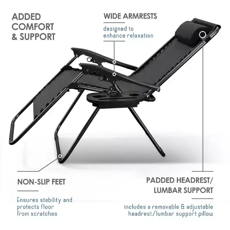 Nestl Zero Gravity Chairs, Reclining Camping Chair, Folding Outdoor Chair with Pillow & Cup Holder Tray