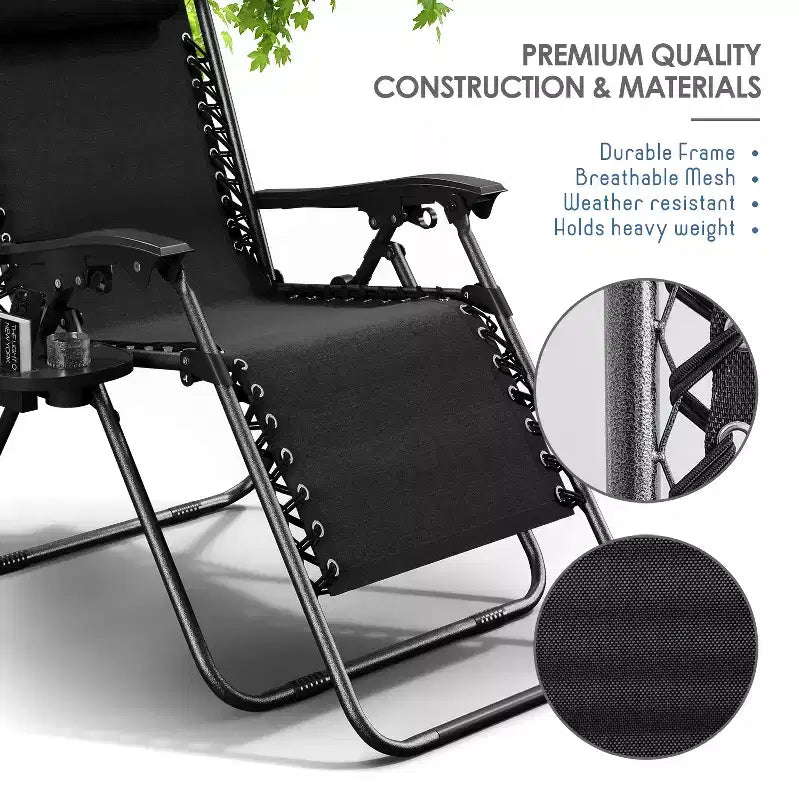 Nestl Zero Gravity Chairs, Reclining Camping Chair, Folding Outdoor Chair with Pillow & Cup Holder Tray