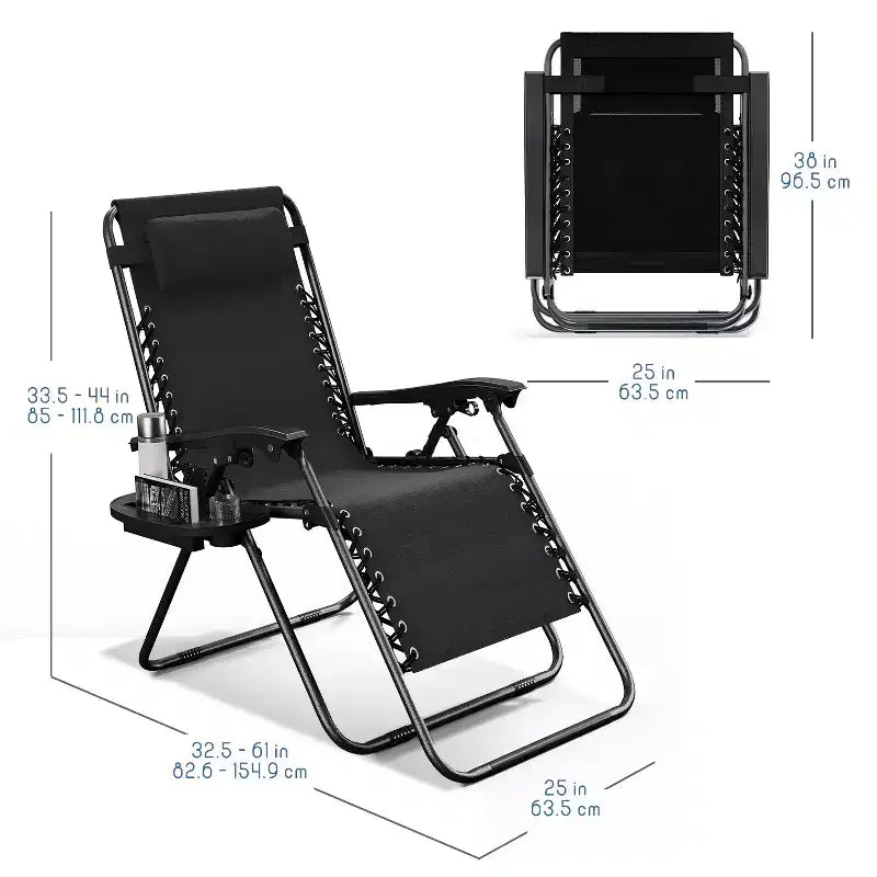 Nestl Zero Gravity Chairs, Reclining Camping Chair, Folding Outdoor Chair with Pillow & Cup Holder Tray