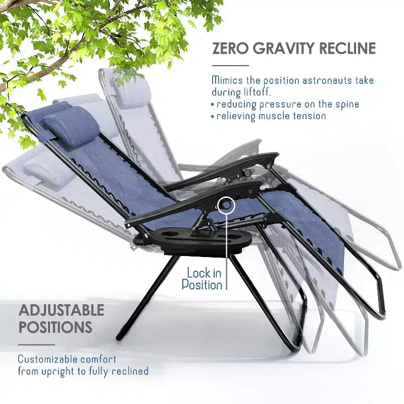 Nestl Zero Gravity Chairs, Reclining Camping Chair, Folding Outdoor Chair with Pillow & Cup Holder Tray
