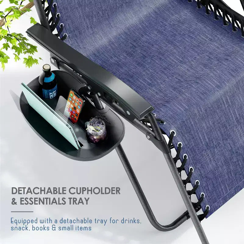 Nestl Zero Gravity Chairs, Reclining Camping Chair, Folding Outdoor Chair with Pillow & Cup Holder Tray
