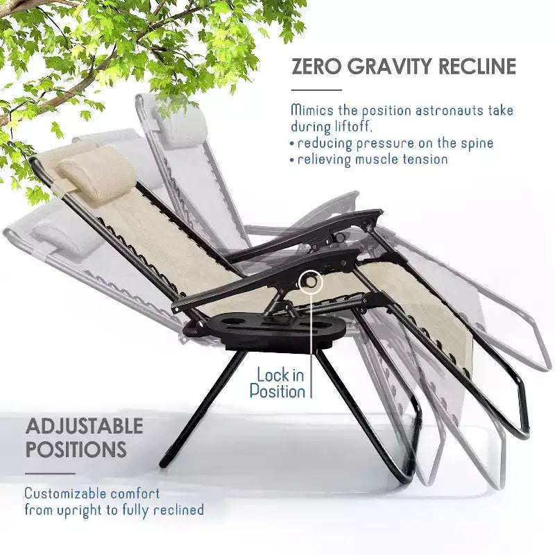 Nestl Zero Gravity Chairs, Reclining Camping Chair, Folding Outdoor Chair with Pillow & Cup Holder Tray
