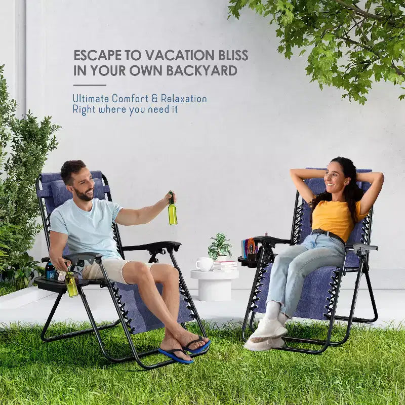 Nestl Zero Gravity Chairs, Reclining Camping Chair, Folding Outdoor Chair with Pillow & Cup Holder Tray