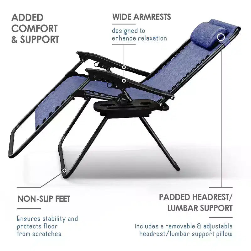 Nestl Zero Gravity Chairs, Reclining Camping Chair, Folding Outdoor Chair with Pillow & Cup Holder Tray