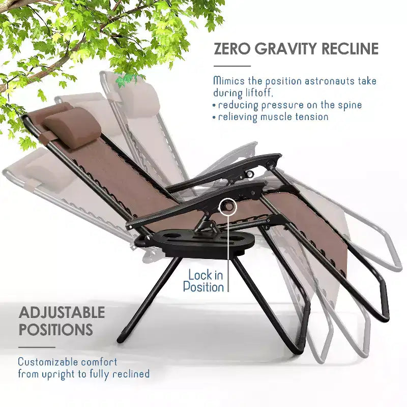 Nestl Zero Gravity Chairs, Reclining Camping Chair, Folding Outdoor Chair with Pillow & Cup Holder Tray