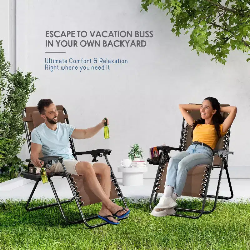 Nestl Zero Gravity Chairs, Reclining Camping Chair, Folding Outdoor Chair with Pillow & Cup Holder Tray