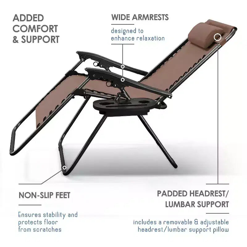 Nestl Zero Gravity Chairs, Reclining Camping Chair, Folding Outdoor Chair with Pillow & Cup Holder Tray