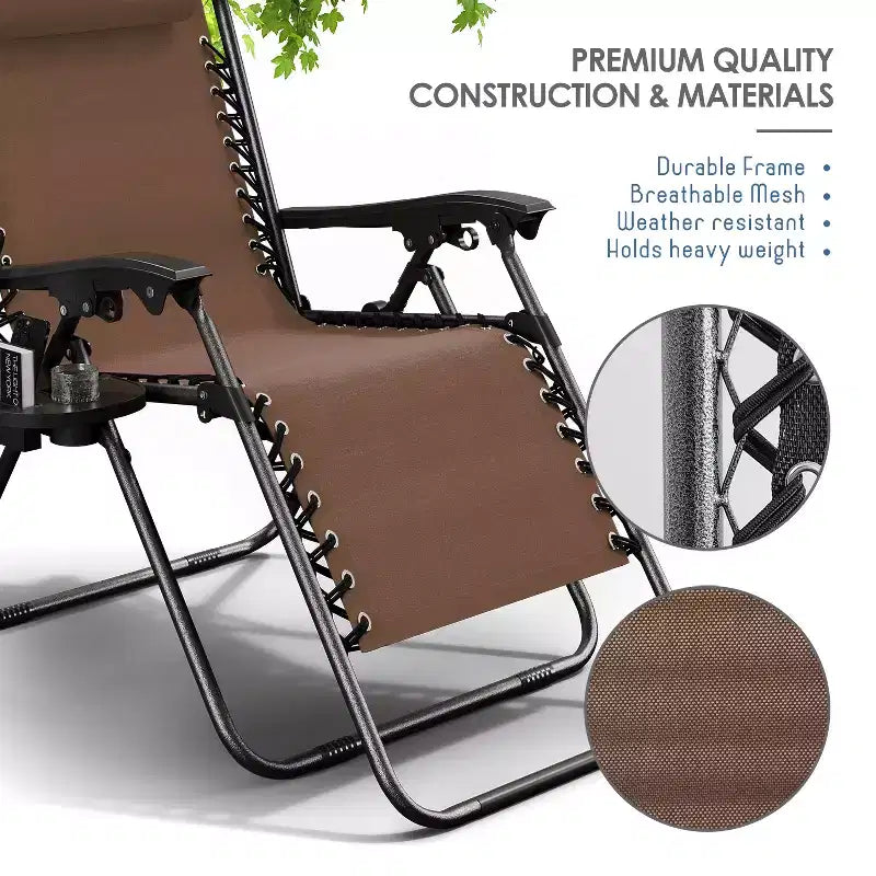 Nestl Zero Gravity Chairs, Reclining Camping Chair, Folding Outdoor Chair with Pillow & Cup Holder Tray