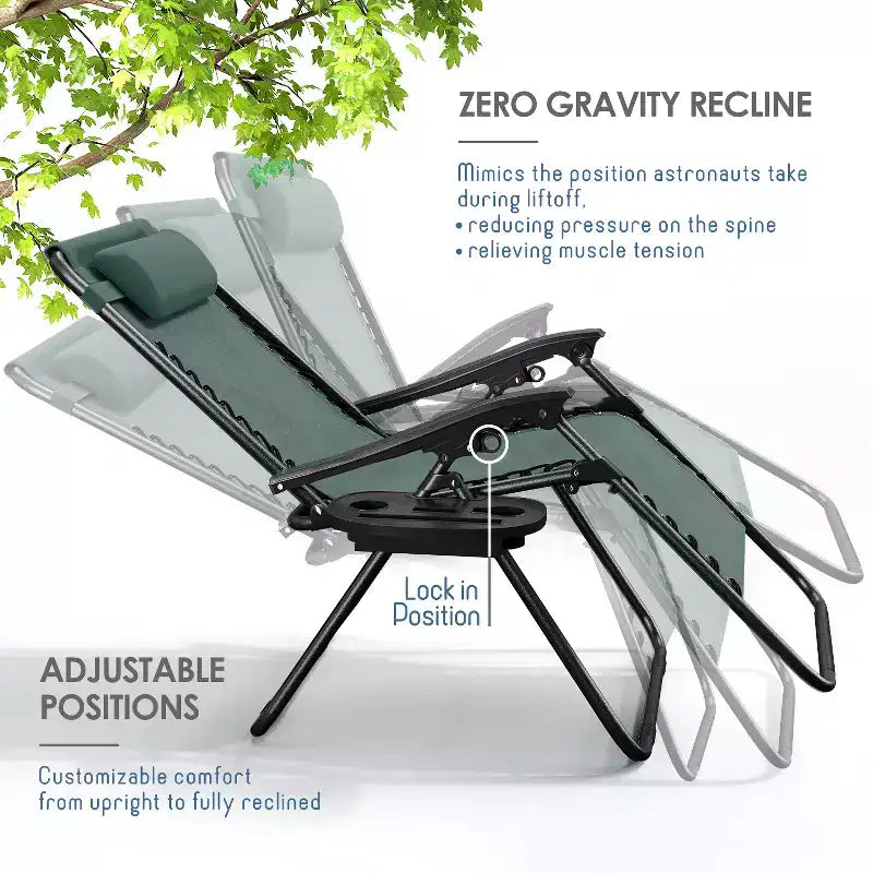 Nestl Zero Gravity Chairs, Reclining Camping Chair, Folding Outdoor Chair with Pillow & Cup Holder Tray