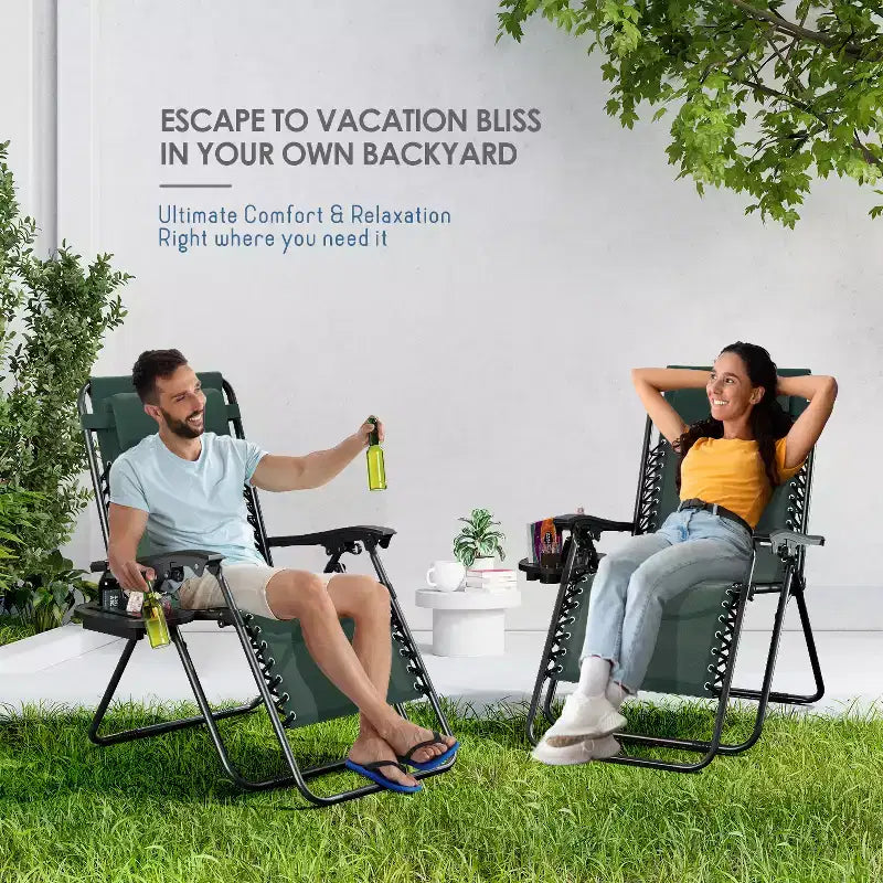 Nestl Zero Gravity Chairs, Reclining Camping Chair, Folding Outdoor Chair with Pillow & Cup Holder Tray