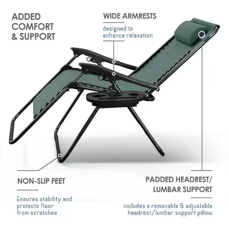 Nestl Zero Gravity Chairs, Reclining Camping Chair, Folding Outdoor Chair with Pillow & Cup Holder Tray